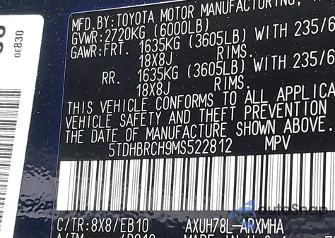 2021 Toyota Highlander Hybrid Xle from USA, damaged, VIN 5TDHBRCH9MS522812